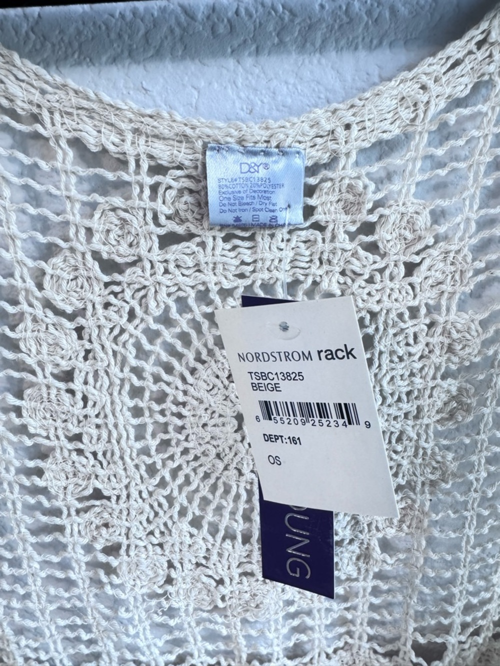 D&Y Nordstrom Rack Brand Beige Crochet Openwork Vest. Size OS. - Picture 6 of 14